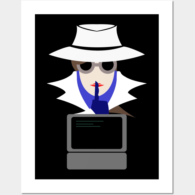 Lady White Shush (Cauc W/Computer): A Cybersecurity Design Wall Art by McNerdic